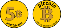 Coin of 5 Bitcoins gold clipart