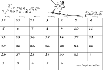 Januar 2015 Kalender für Ausdrucken