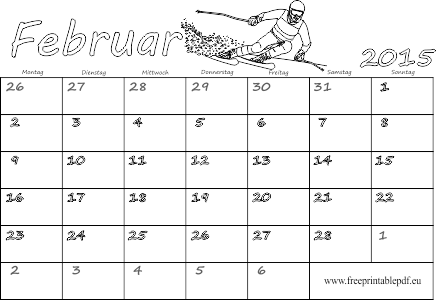 Februar 2015 Kalender für Ausdrucken