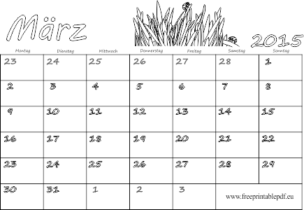 März 2015 Kalender für Ausdrucken