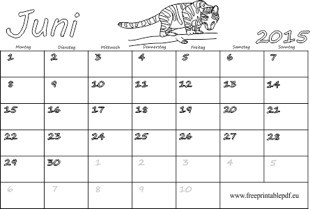 Juni 2015 Kalender für Ausdrucken