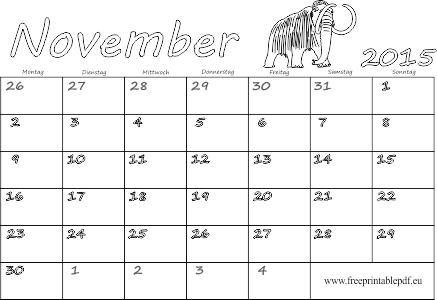 November 2015 druckbare Kalender blank
