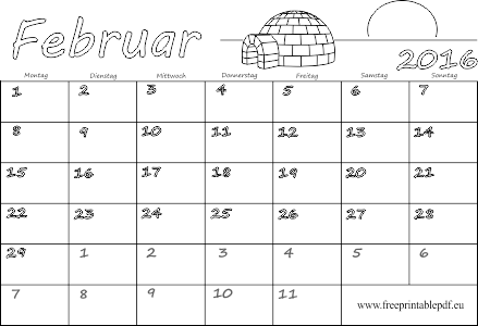 Februar 2016 Kalender völlig leer