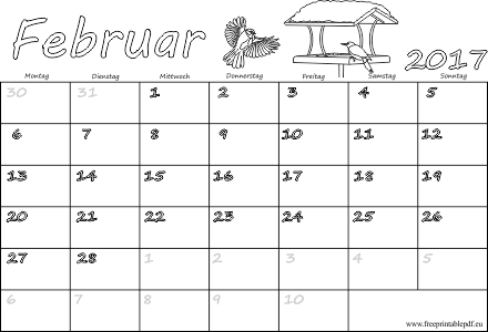 Februar 2017 Kalender völlig leer