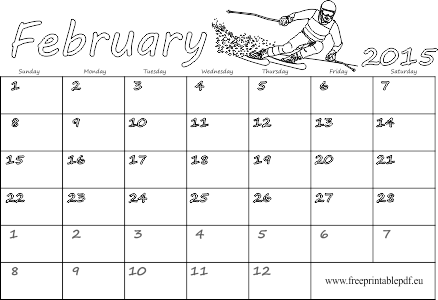 February 2015 printable calendar for kids