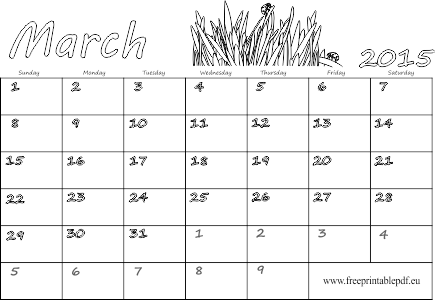 March 2015 printable calendar for kids