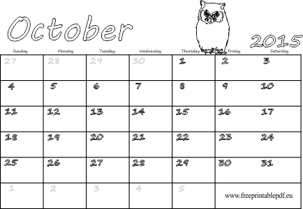 October 2015 printable calendar blank