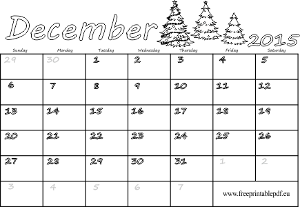 December 2015 printable calendar blank