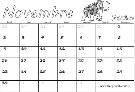 Novembre 2015 calendrier à imprimer vierge
