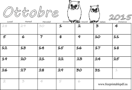 Ottobre 2015 Calendario stampabile vuoto