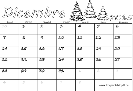Dicembre 2015 calendario stampabile vuoto