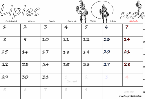 Kalendarz lipiec 2024 ze świętami