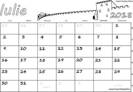 Calendarul pentru luna iulie 2018 pentru copii
