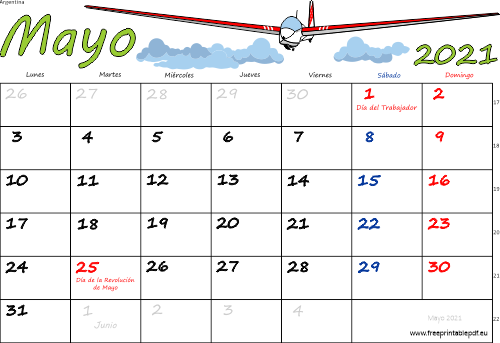 mayo 2021 del calendario con los festivos coloridos