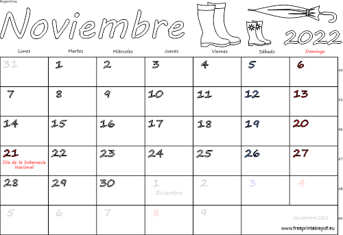 noviembre 2022 del calendario con los festivos