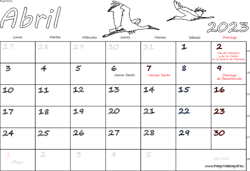 abril 2023 del calendario con los festivos