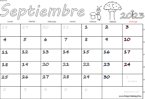 septiembre 2023 del calendario con los festivos