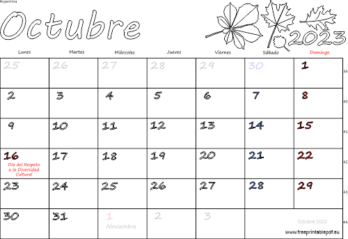 octubre 2023 del calendario con los festivos