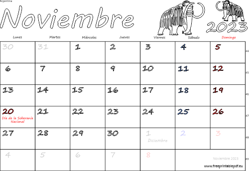 noviembre 2023 del calendario con los festivos