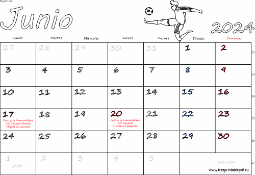 junio 2024 del calendario con los festivos