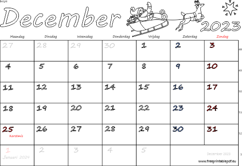 Download kalender voor december 2023 gratis