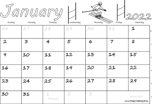 January 2022 blank with week numbers