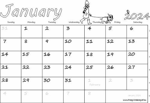 January 2024 blank with week numbers