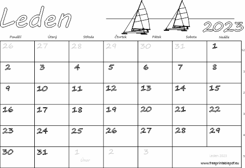 Kalendář k vytisknutí pro děti do barvy Leden 2023