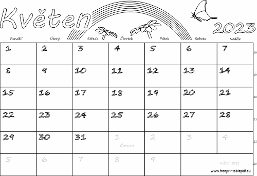 Kalendář k vytisknutí pro děti do barvy Květen 2023