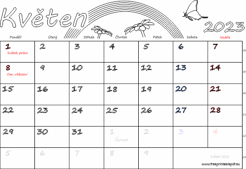 Kalendář k vytisknutí Květen 2023
