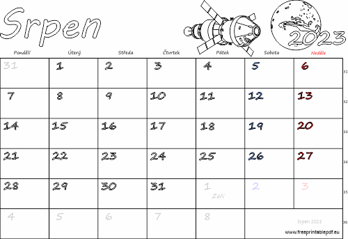 Kalendář k vytisknutí Srpen 2023