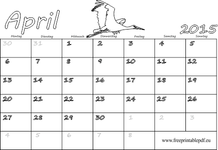April 2015 Kalender für Ausdrucken