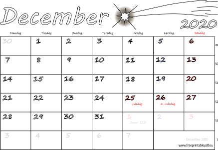 december 2020 med helligdage