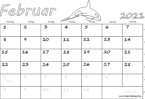 Kalender for februar måned 2021 downloade