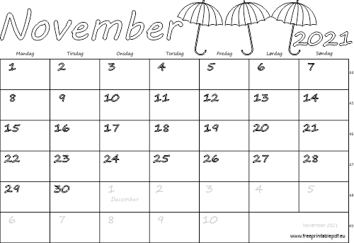 Kalender for november måned 2021 downloade