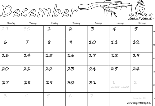 Kalender for december måned 2021 downloade