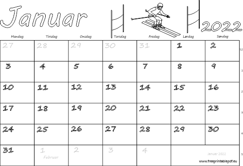 Kalender for januar måned 2022 downloade