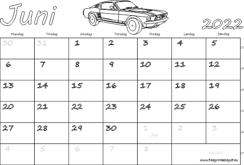 Kalender for juni måned 2022 downloade
