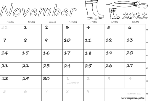 Kalender for november måned 2022 downloade