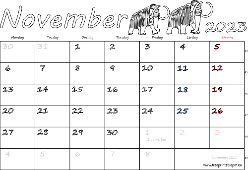 november 2023 med helligdage