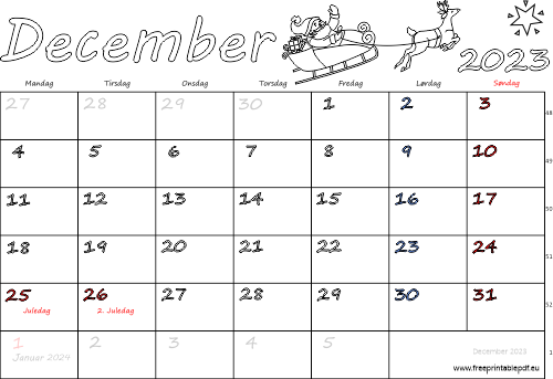 december 2023 med helligdage