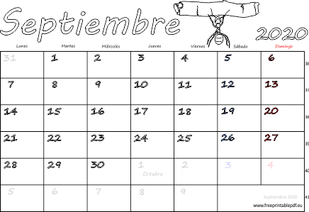 septiembre 2020 del calendario con los festivos
