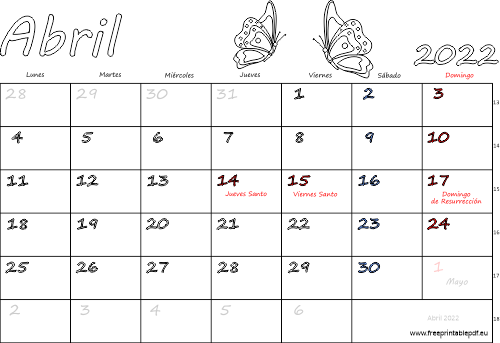 abril 2022 del calendario con los festivos