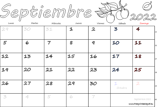 septiembre 2022 del calendario con los festivos