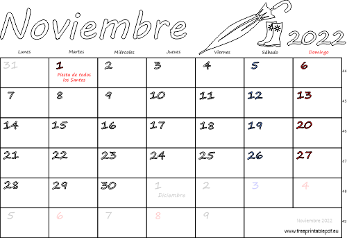 noviembre 2022 del calendario con los festivos
