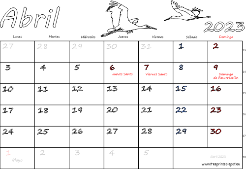 abril 2023 del calendario con los festivos