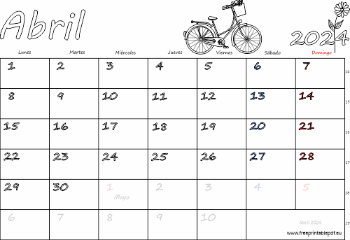 abril 2024 del calendario con los festivos