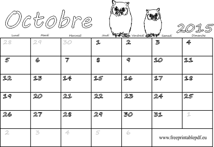 Octobre 2015 calendrier à imprimer vierge