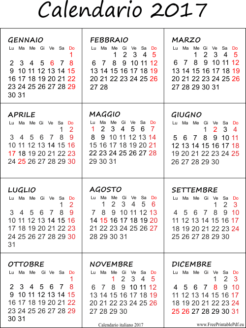 Calendario stampabili gratuiti 2017