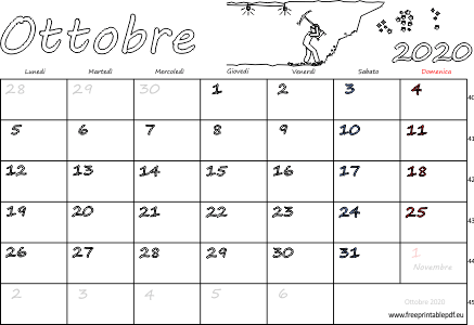 ottobre 2020 calendario con le feste